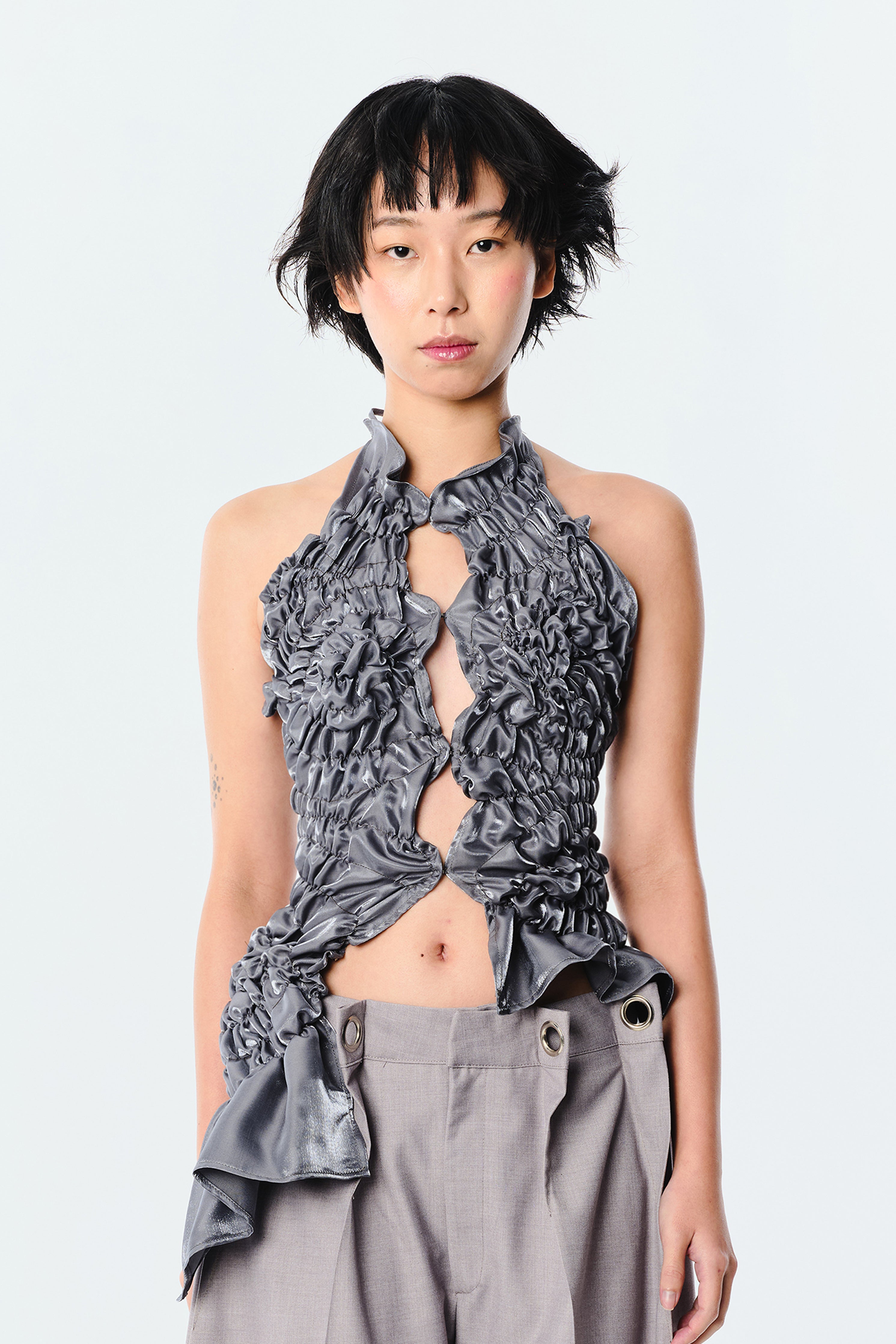 Blooming Smocked Top (Grey)